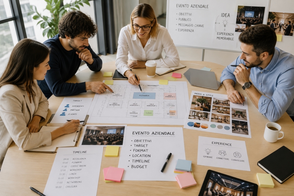 Team al lavoro per progettare un evento aziendale di successo