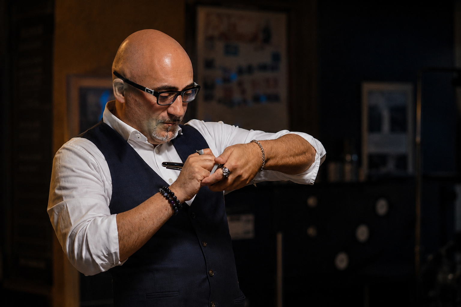 Antonio Argus durante un effetto di mentalismo a tu per tu con il pubblico