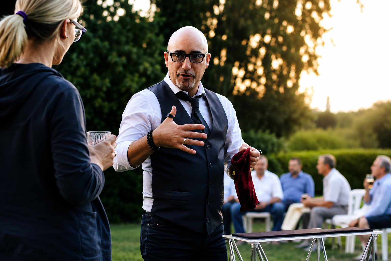 Antonio Argus durante un momento di mentalismo ravvicinato con una persona del pubblico