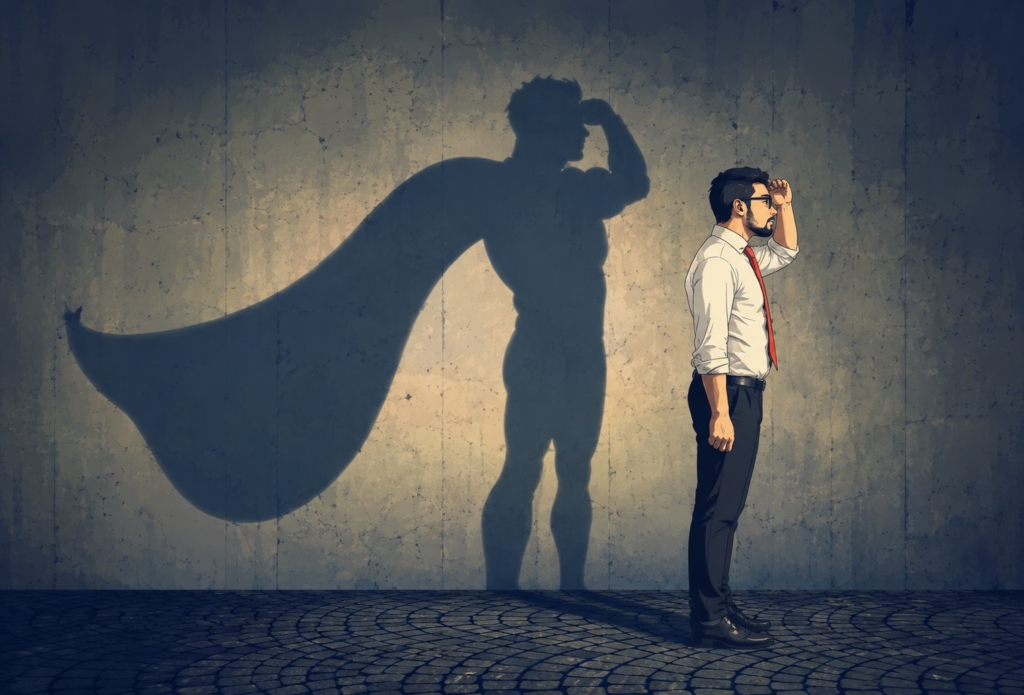 L'ombra da supereroe di un uomo comune, immagine dell'articolo del mentalista Antonio Argus sul potenziale nascosto